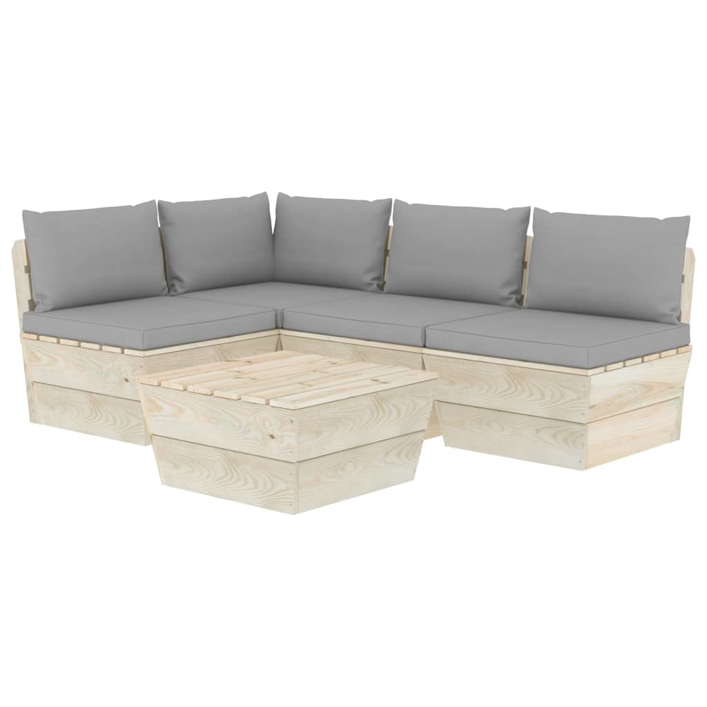VidaXL 5-delige Loungeset met kussens pallet vurenhout