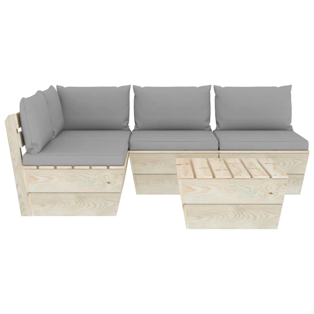 VidaXL 5-delige Loungeset met kussens pallet vurenhout