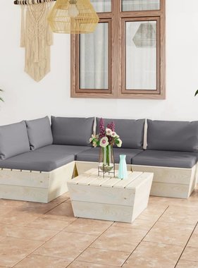VidaXL 5-delige Loungeset met kussens pallet vurenhout