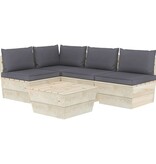 VidaXL 5-delige Loungeset met kussens pallet vurenhout