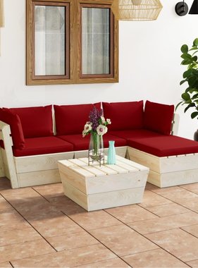 VidaXL 5-delige Loungeset met kussens pallet vurenhout