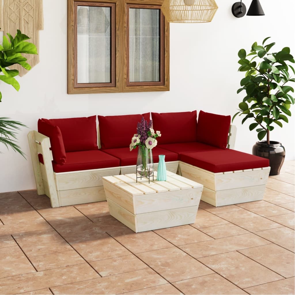 VidaXL 5-delige Loungeset met kussens pallet vurenhout