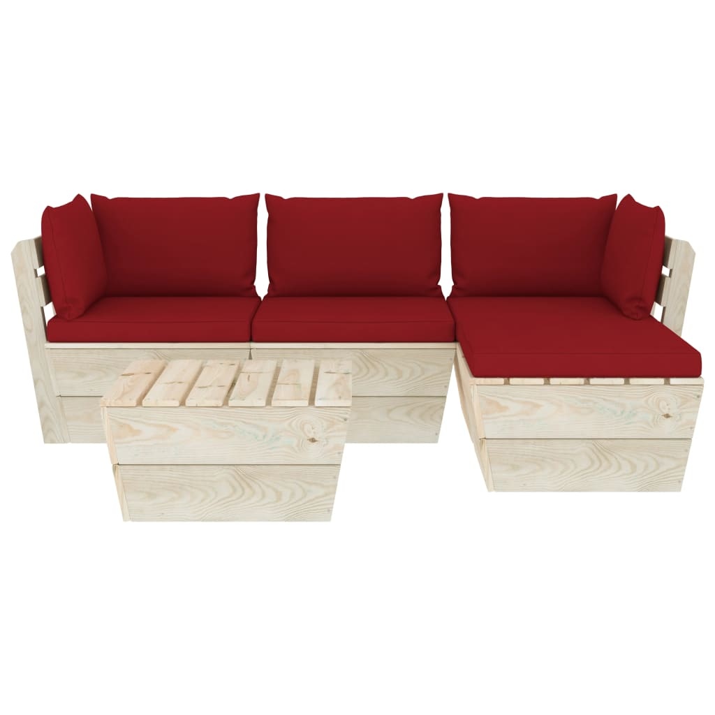 VidaXL 5-delige Loungeset met kussens pallet vurenhout