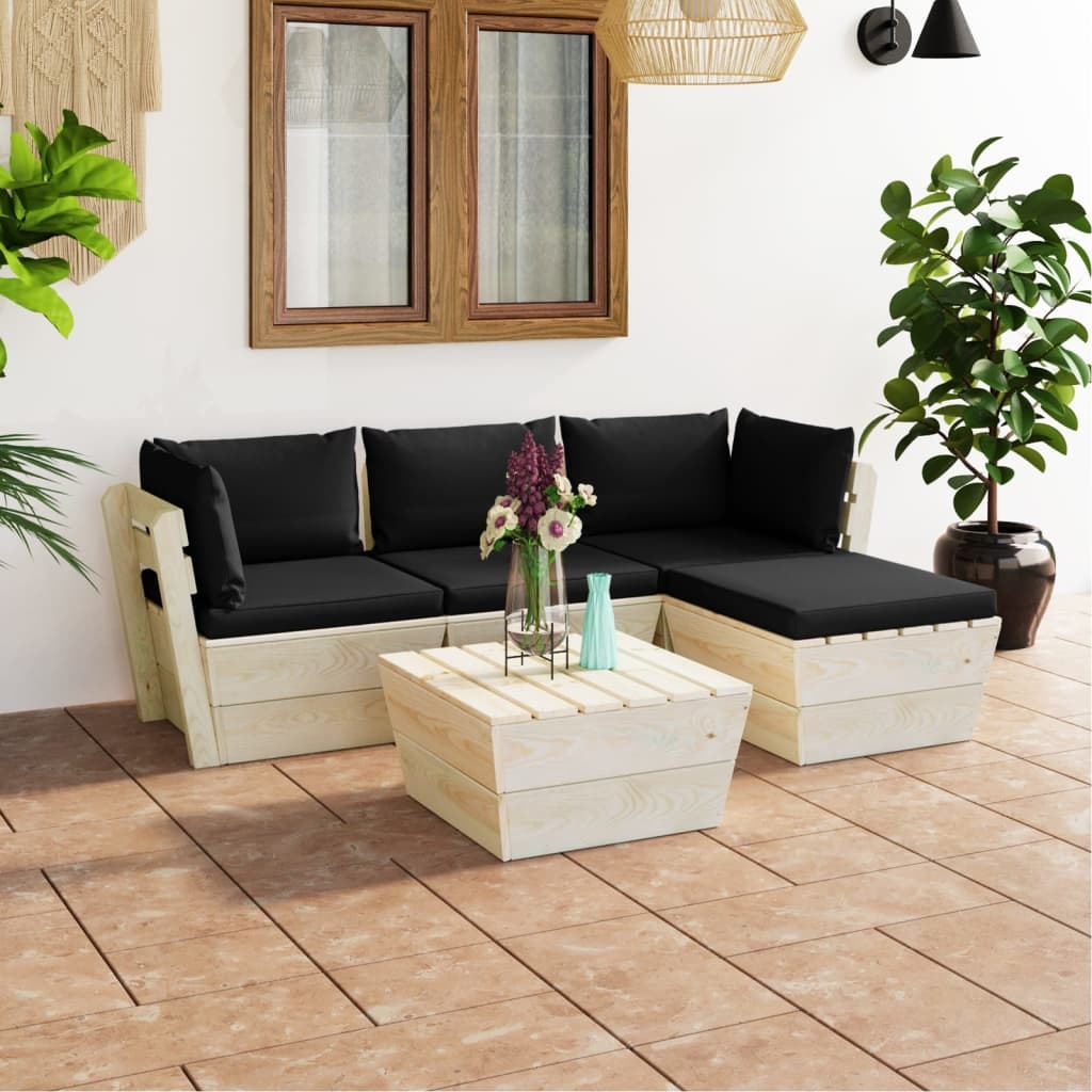 VidaXL 5-delige Loungeset met kussens pallet vurenhout
