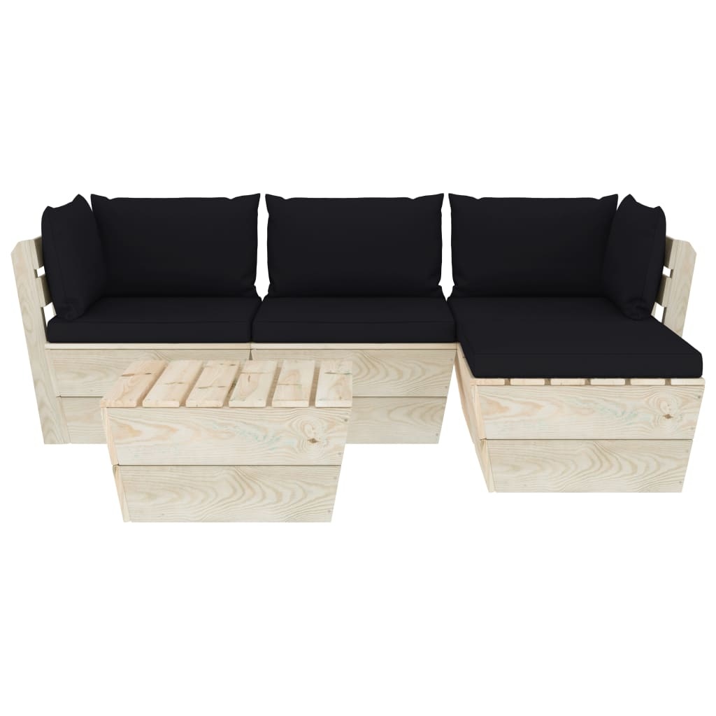 VidaXL 5-delige Loungeset met kussens pallet vurenhout