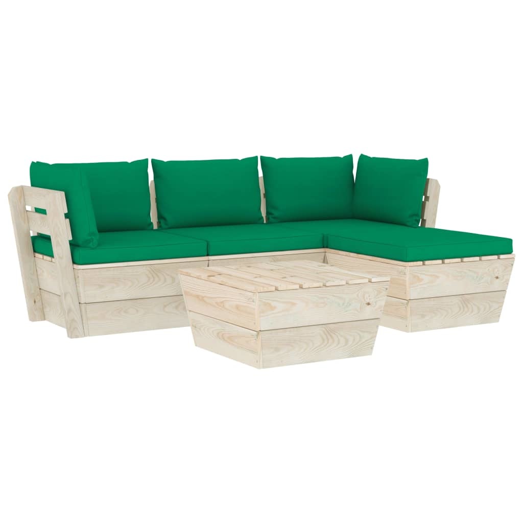 VidaXL 5-delige Loungeset met kussens pallet vurenhout
