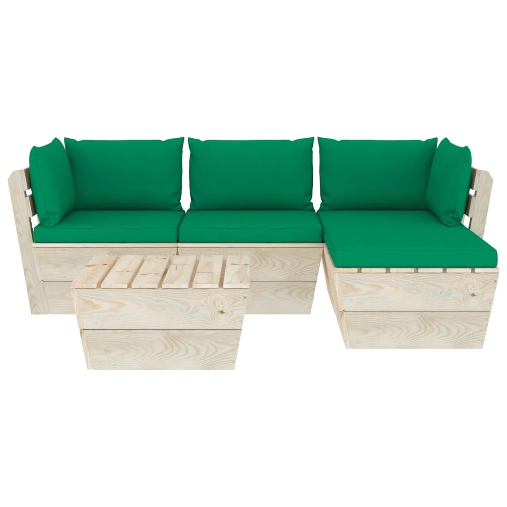 VidaXL 5-delige Loungeset met kussens pallet vurenhout