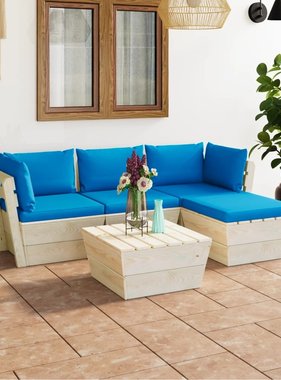 VidaXL 5-delige Loungeset met kussens pallet vurenhout