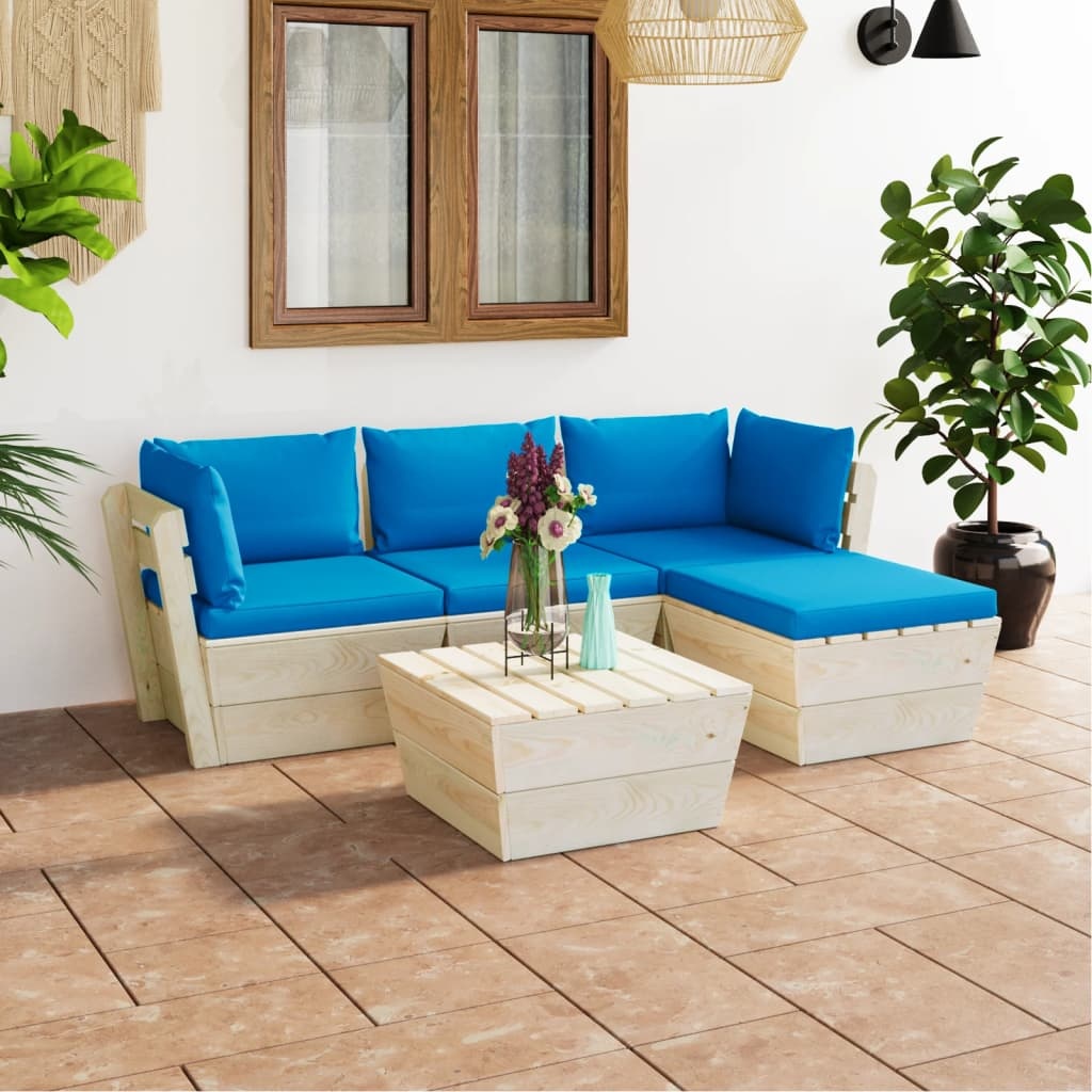 VidaXL 5-delige Loungeset met kussens pallet vurenhout