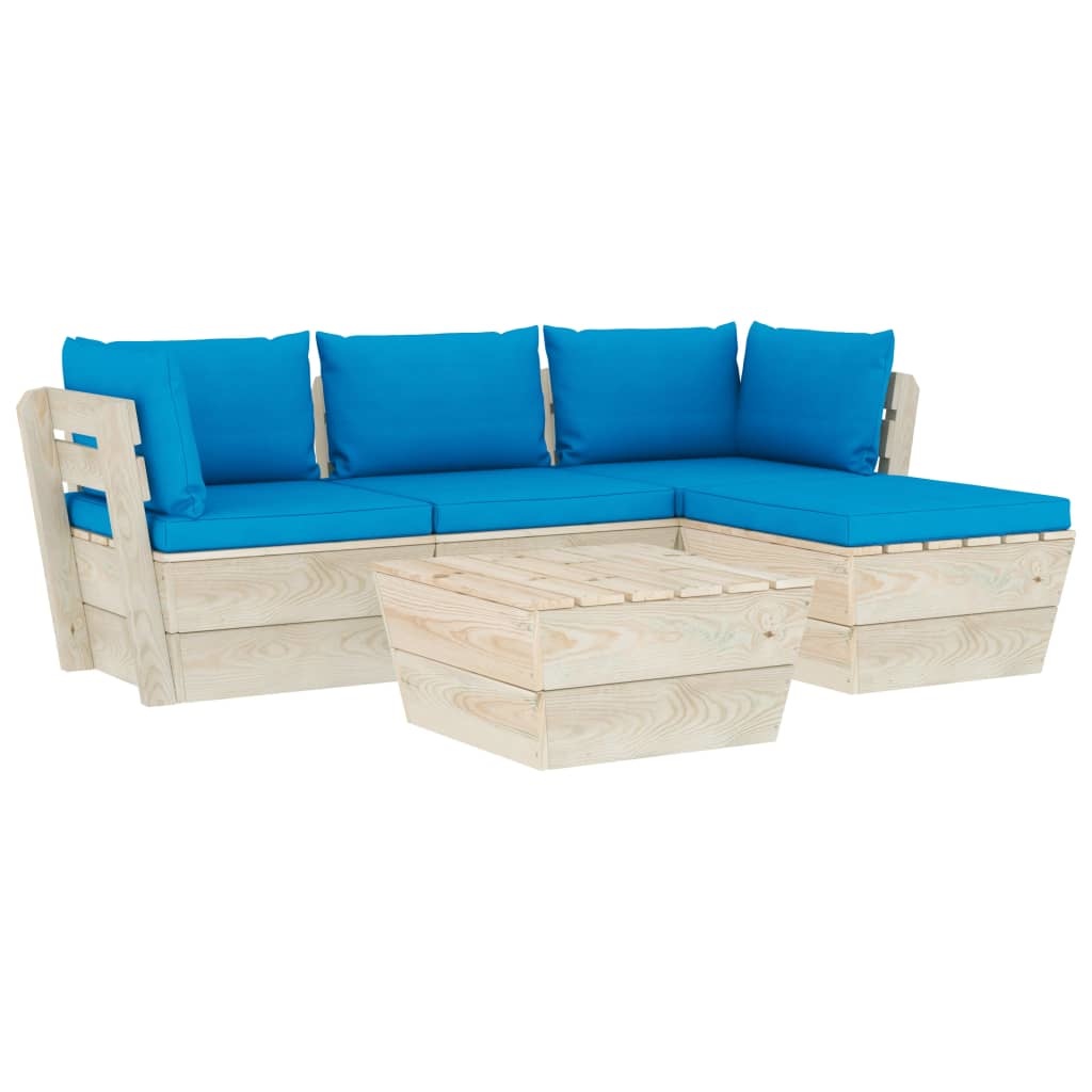 VidaXL 5-delige Loungeset met kussens pallet vurenhout