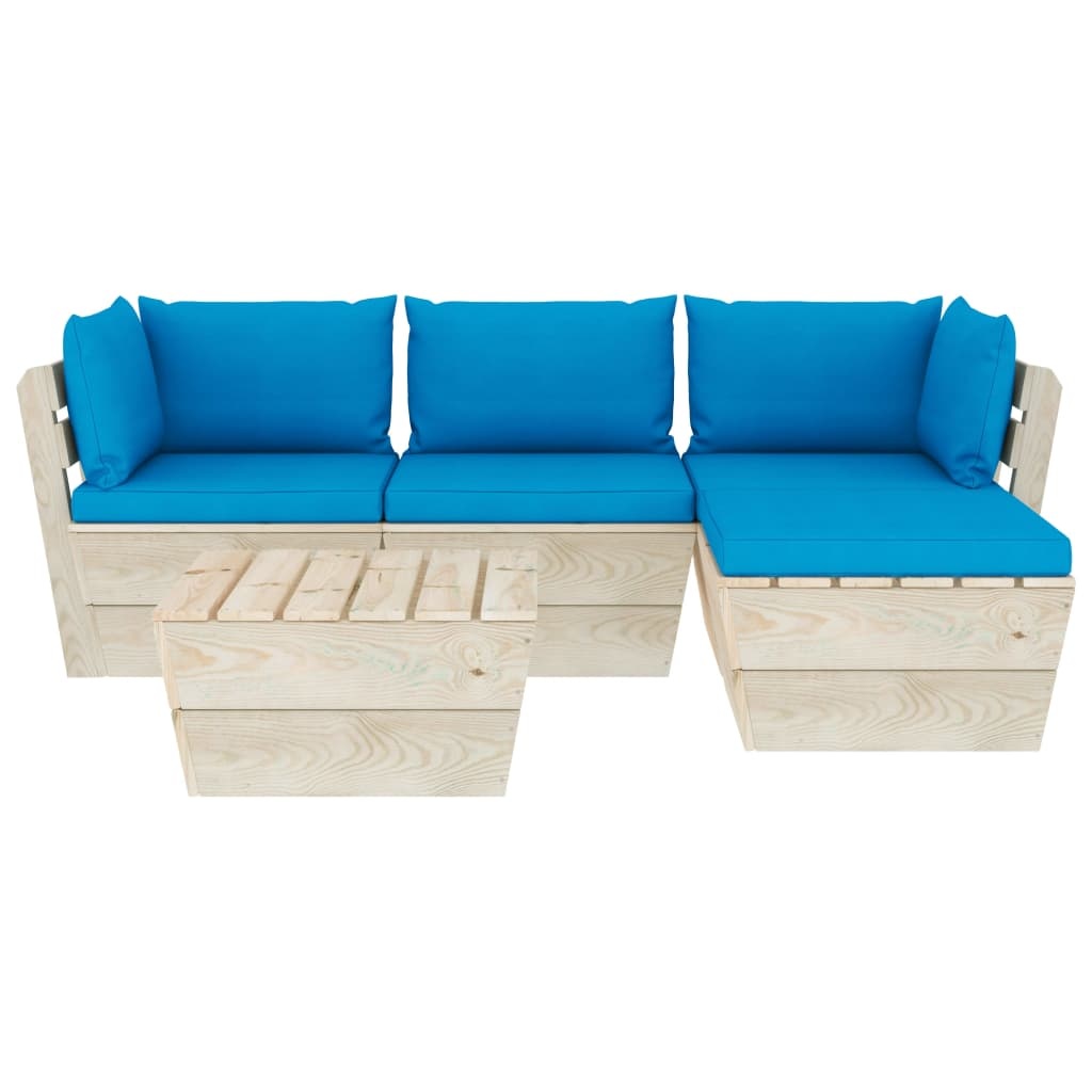 VidaXL 5-delige Loungeset met kussens pallet vurenhout