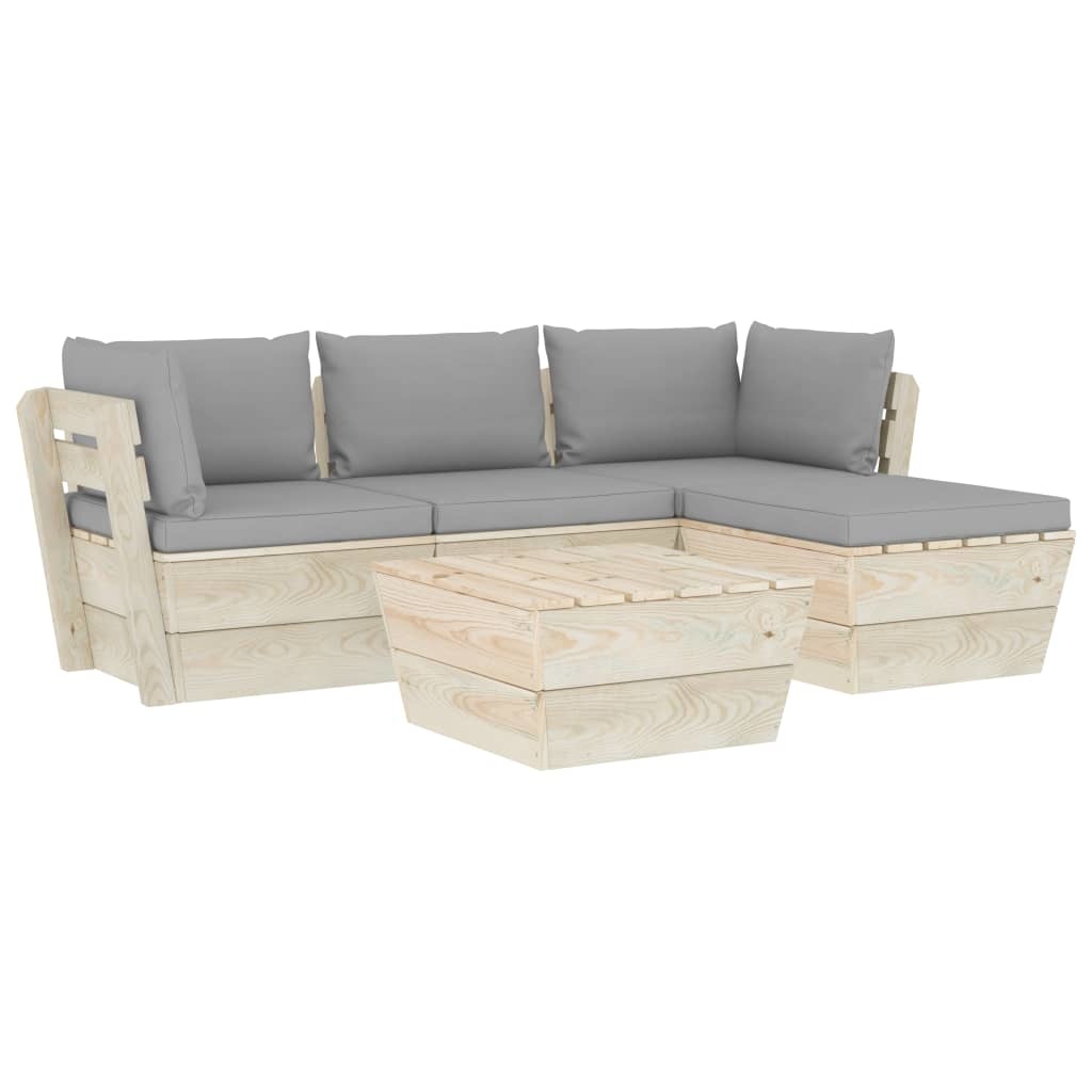 VidaXL 5-delige Loungeset met kussens pallet vurenhout
