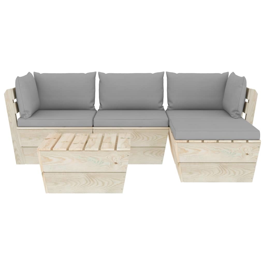 VidaXL 5-delige Loungeset met kussens pallet vurenhout