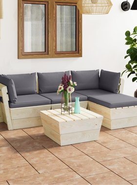 VidaXL 5-delige Loungeset met kussens pallet vurenhout