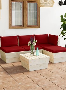 VidaXL 5-delige Loungeset met kussens pallet vurenhout