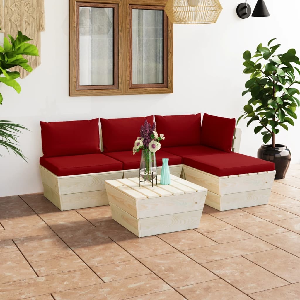 VidaXL 5-delige Loungeset met kussens pallet vurenhout