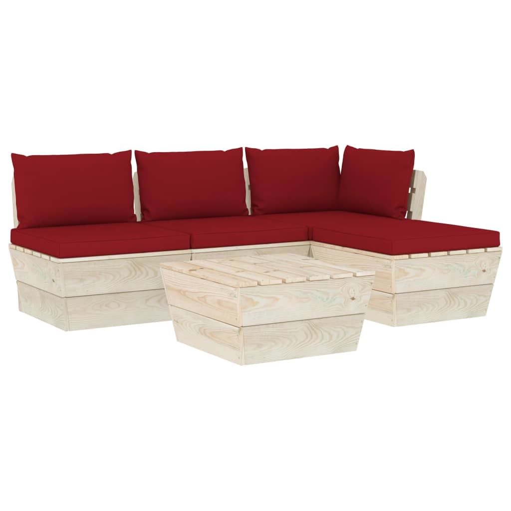 VidaXL 5-delige Loungeset met kussens pallet vurenhout