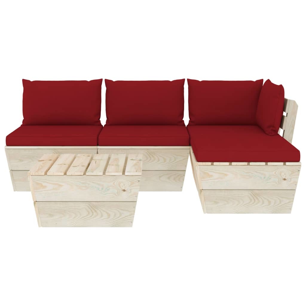 VidaXL 5-delige Loungeset met kussens pallet vurenhout