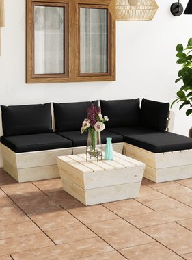 VidaXL 5-delige Loungeset met kussens pallet vurenhout