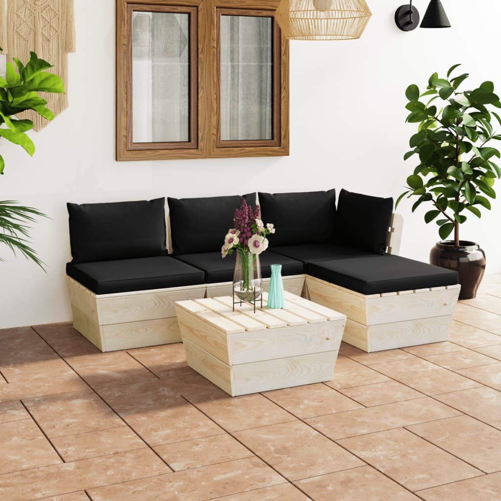VidaXL 5-delige Loungeset met kussens pallet vurenhout