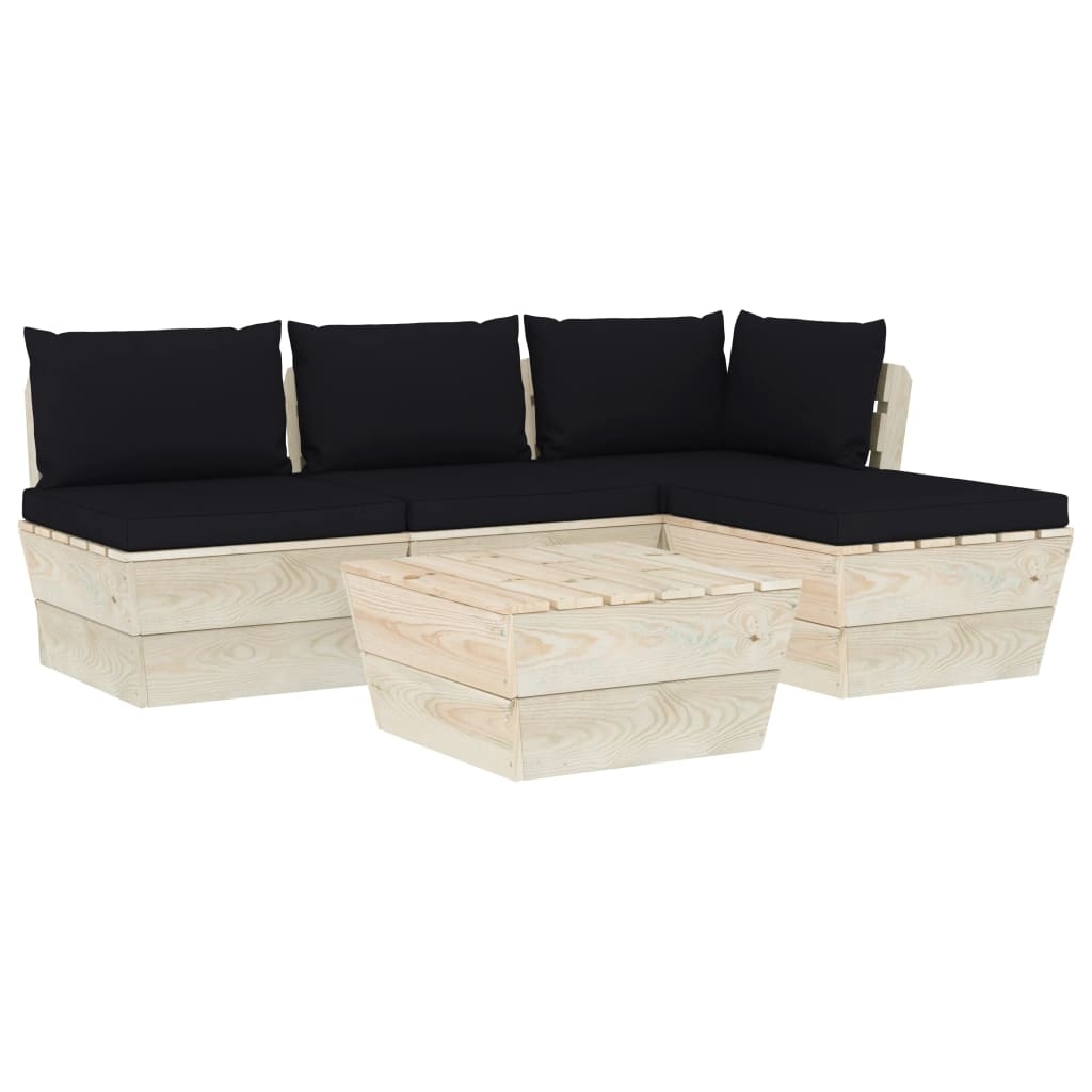 VidaXL 5-delige Loungeset met kussens pallet vurenhout