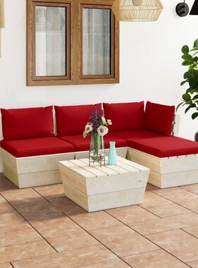 VidaXL 5-delige Loungeset met kussens pallet vurenhout