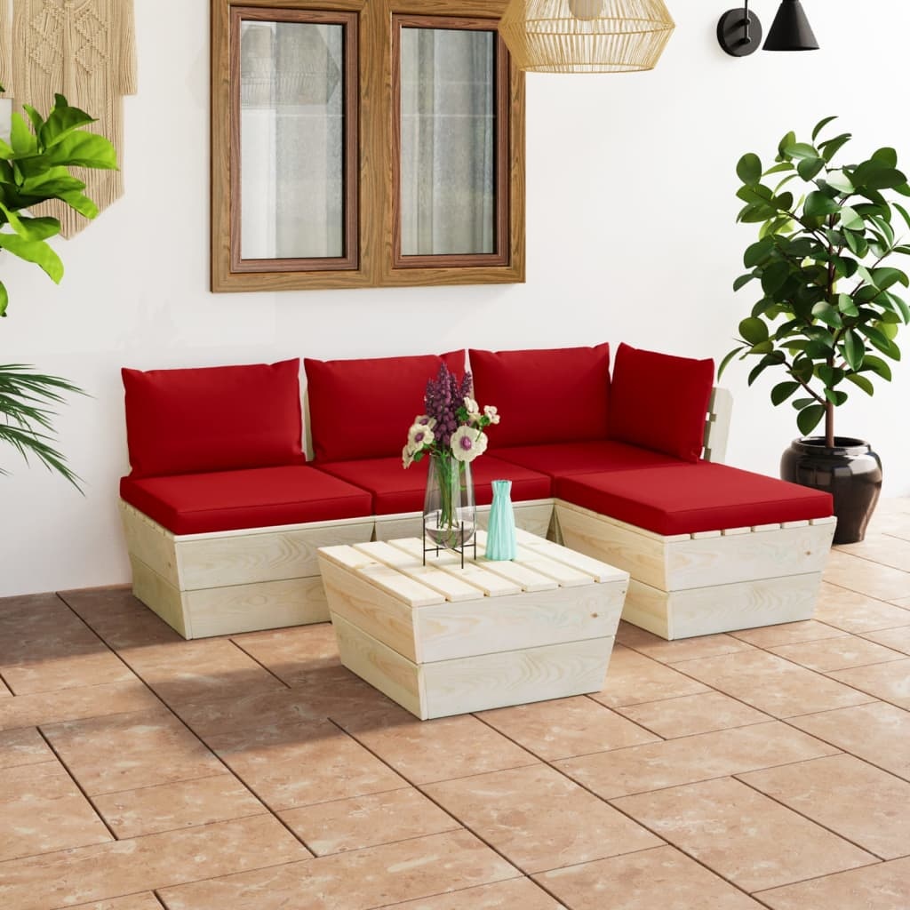 VidaXL 5-delige Loungeset met kussens pallet vurenhout