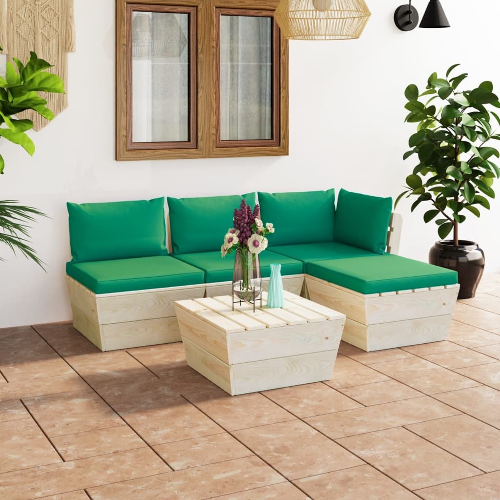 VidaXL 5-delige Loungeset met kussens pallet vurenhout