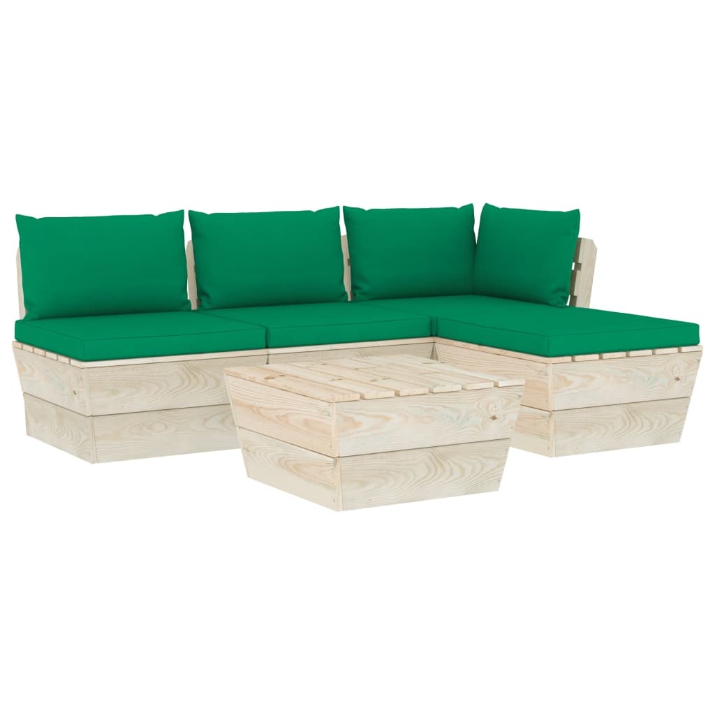 VidaXL 5-delige Loungeset met kussens pallet vurenhout