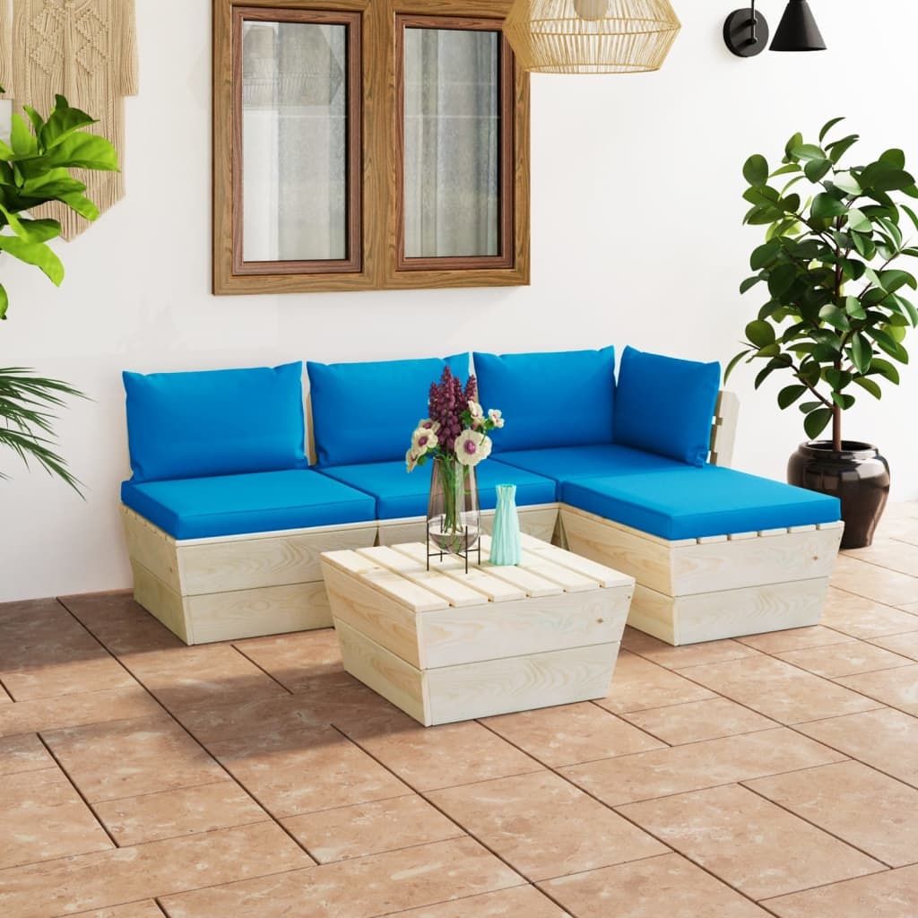 VidaXL 5-delige Loungeset met kussens pallet vurenhout