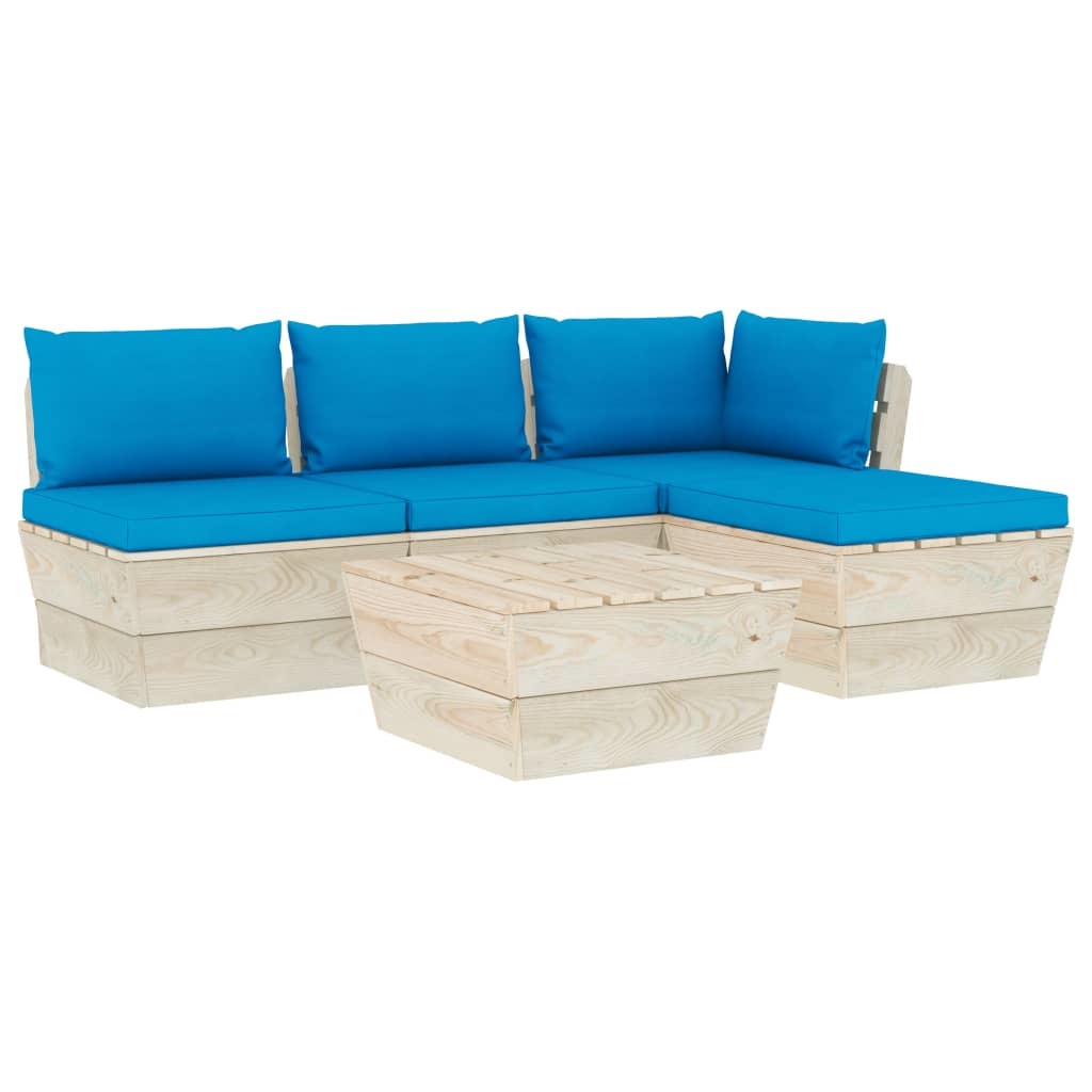 VidaXL 5-delige Loungeset met kussens pallet vurenhout