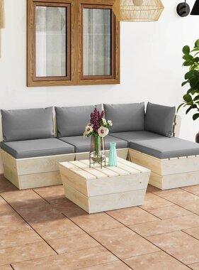 VidaXL 5-delige Loungeset met kussens pallet vurenhout