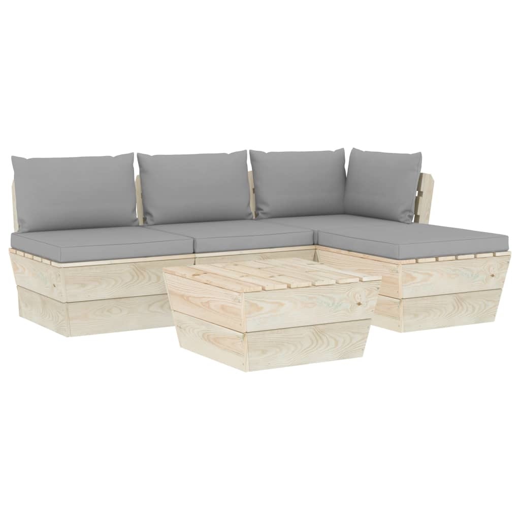 VidaXL 5-delige Loungeset met kussens pallet vurenhout