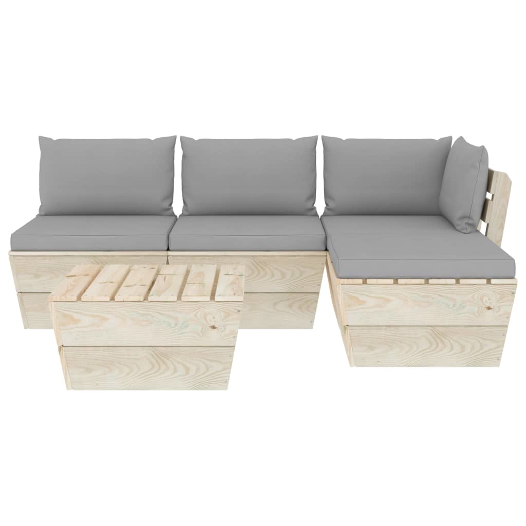 VidaXL 5-delige Loungeset met kussens pallet vurenhout