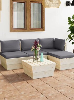 VidaXL 5-delige Loungeset met kussens pallet vurenhout