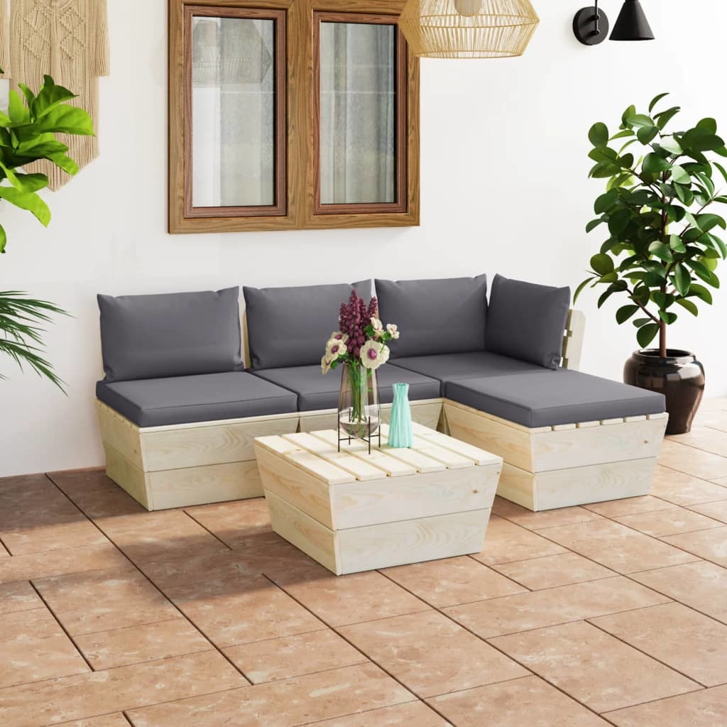VidaXL 5-delige Loungeset met kussens pallet vurenhout