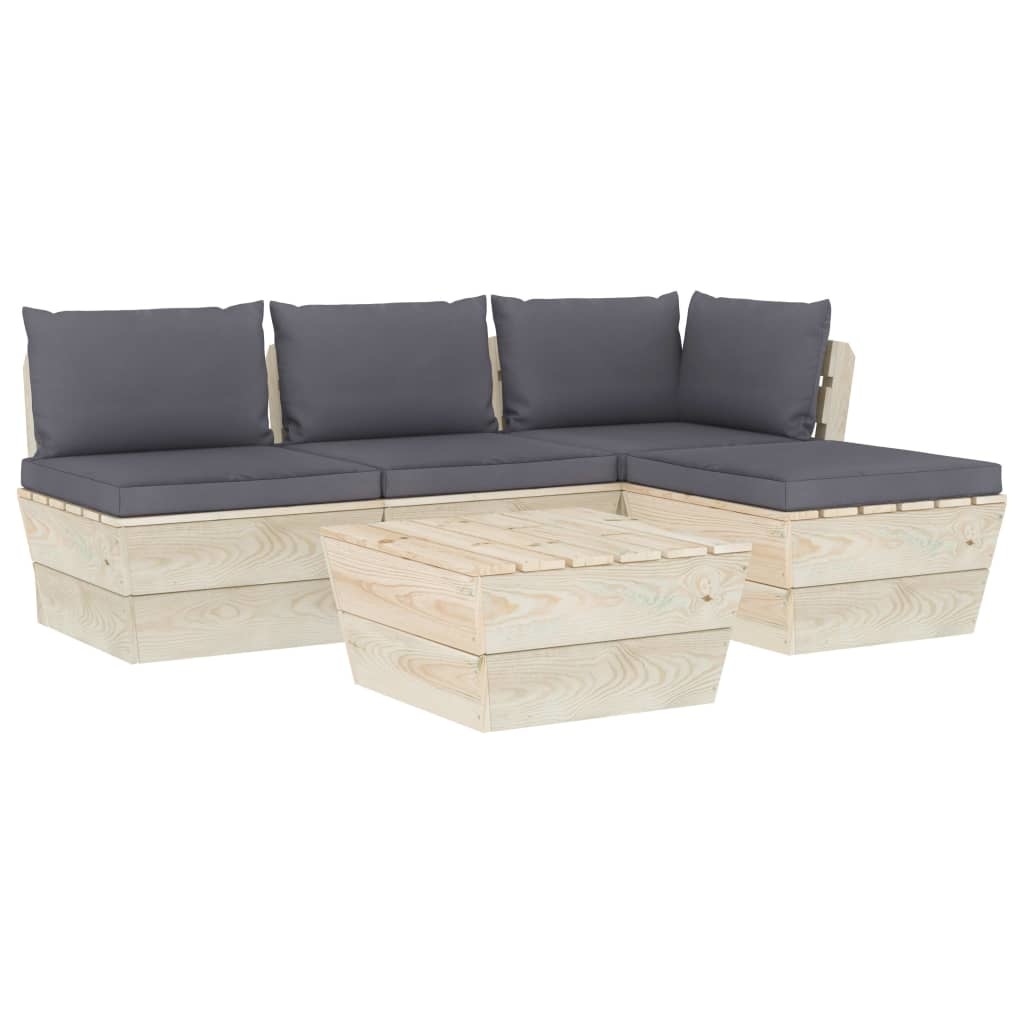 VidaXL 5-delige Loungeset met kussens pallet vurenhout