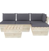 VidaXL 5-delige Loungeset met kussens pallet vurenhout