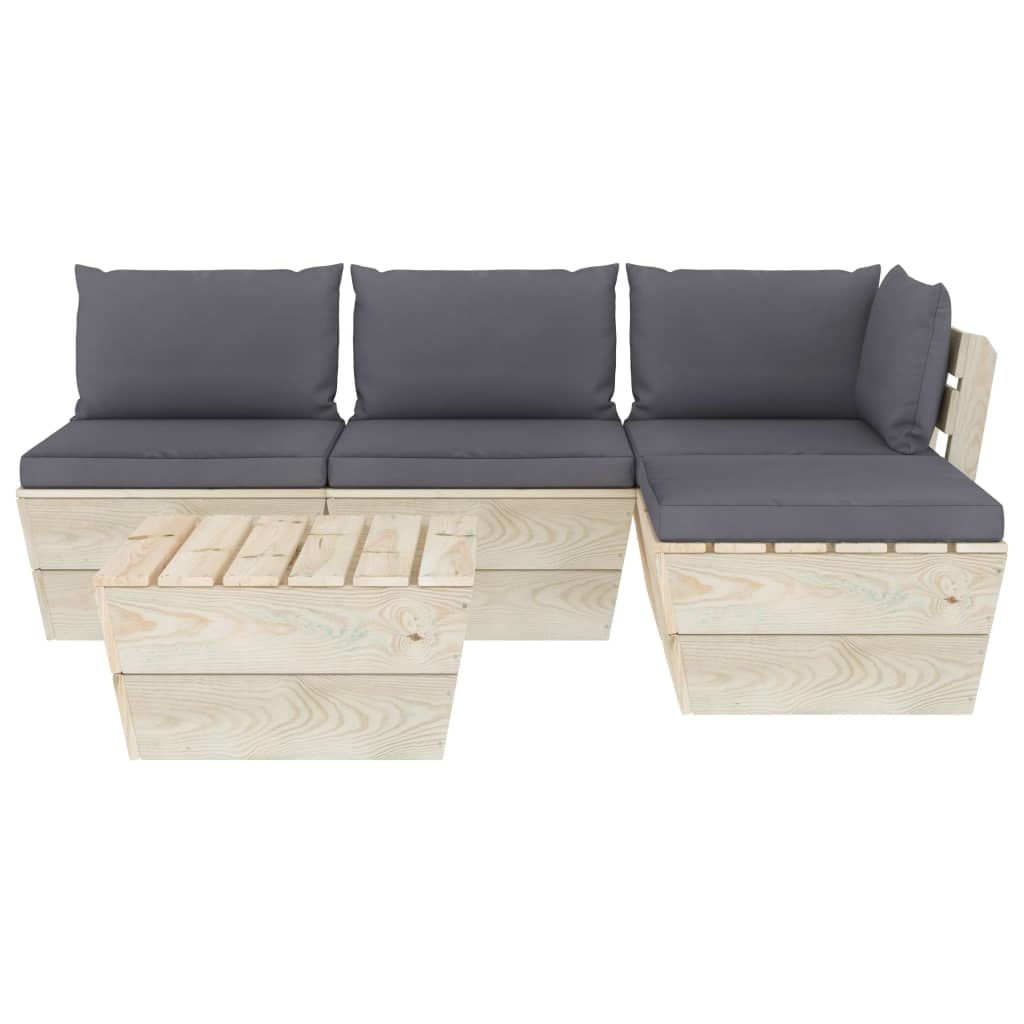 VidaXL 5-delige Loungeset met kussens pallet vurenhout