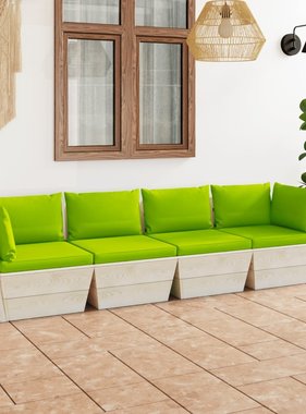 VidaXL Tuinbank 4-zits met kussens pallet vurenhout