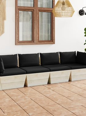 VidaXL Tuinbank 4-zits met kussens pallet vurenhout