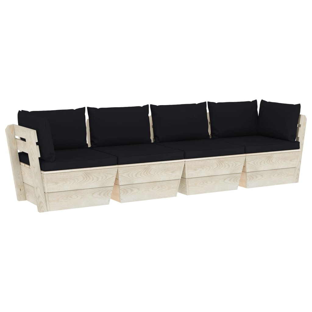 VidaXL Tuinbank 4-zits met kussens pallet vurenhout
