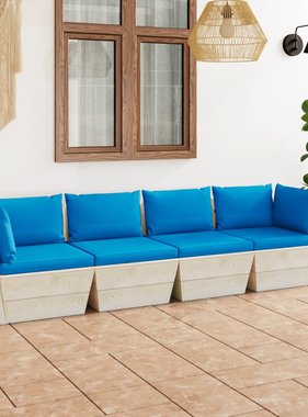 VidaXL Tuinbank 4-zits met kussens pallet vurenhout