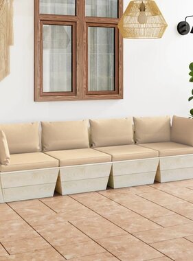 VidaXL Tuinbank 4-zits met kussens pallet vurenhout