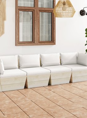 VidaXL Tuinbank 4-zits met kussens pallet vurenhout