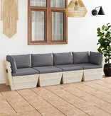 VidaXL Tuinbank 4-zits met kussens pallet vurenhout