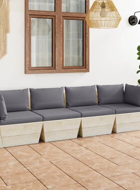 VidaXL Tuinbank 4-zits met kussens pallet vurenhout