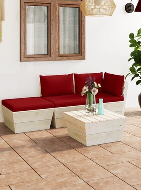 VidaXL 4-delige Loungeset met kussens pallet vurenhout