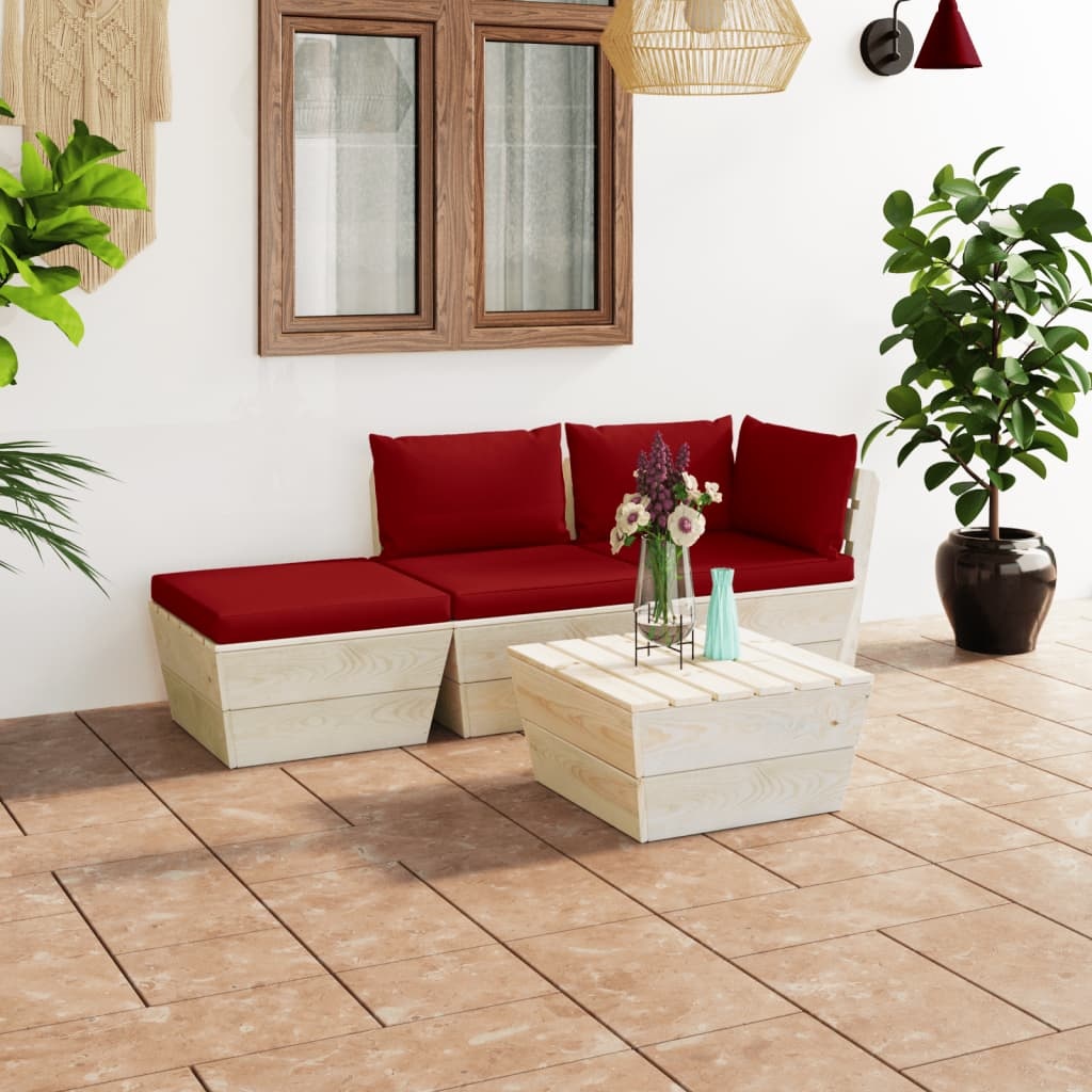 VidaXL 4-delige Loungeset met kussens pallet vurenhout