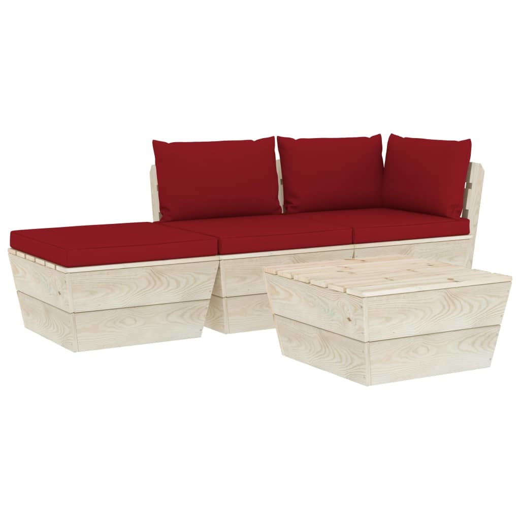 VidaXL 4-delige Loungeset met kussens pallet vurenhout